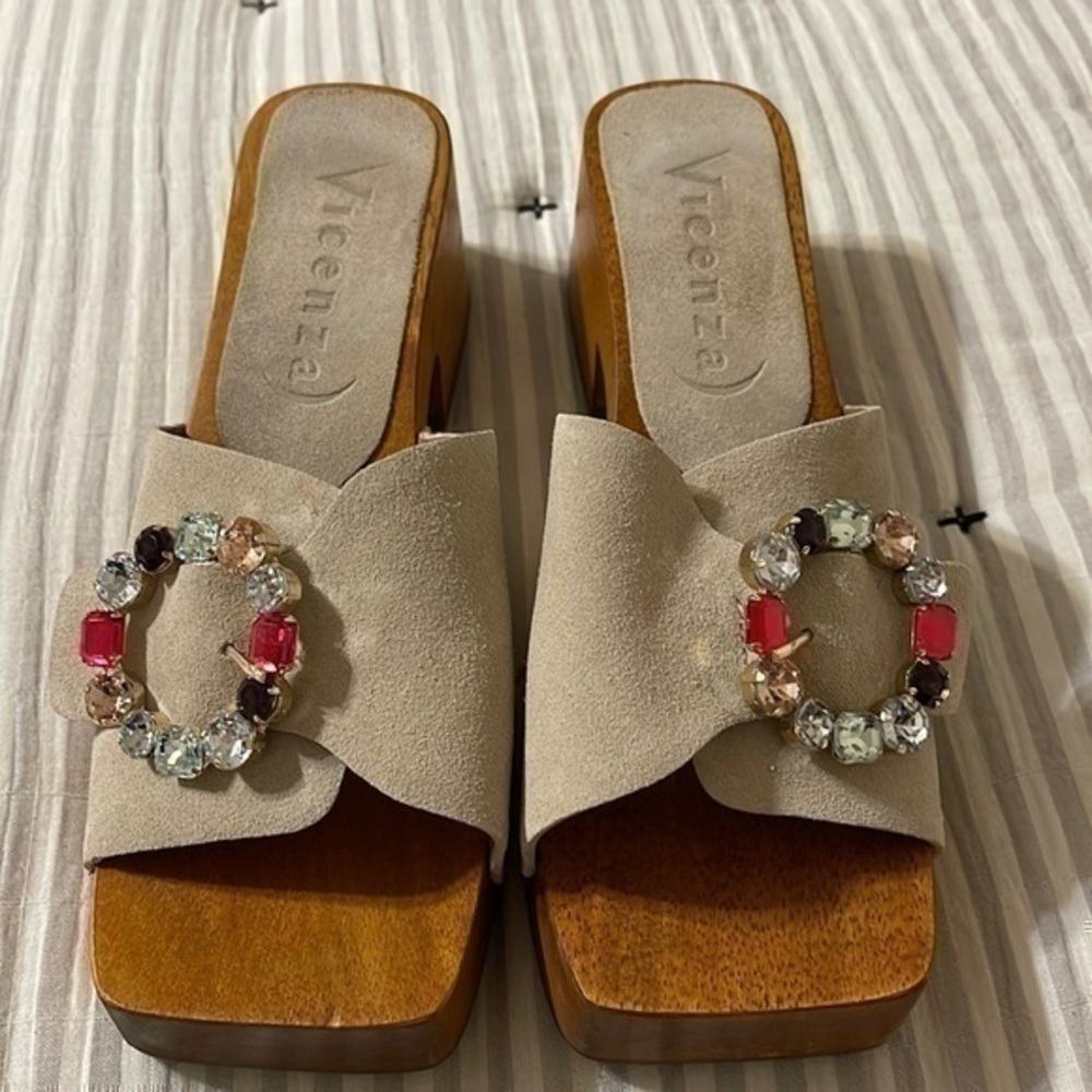 Anthropologie Vicenza Wooden Mules Heels.